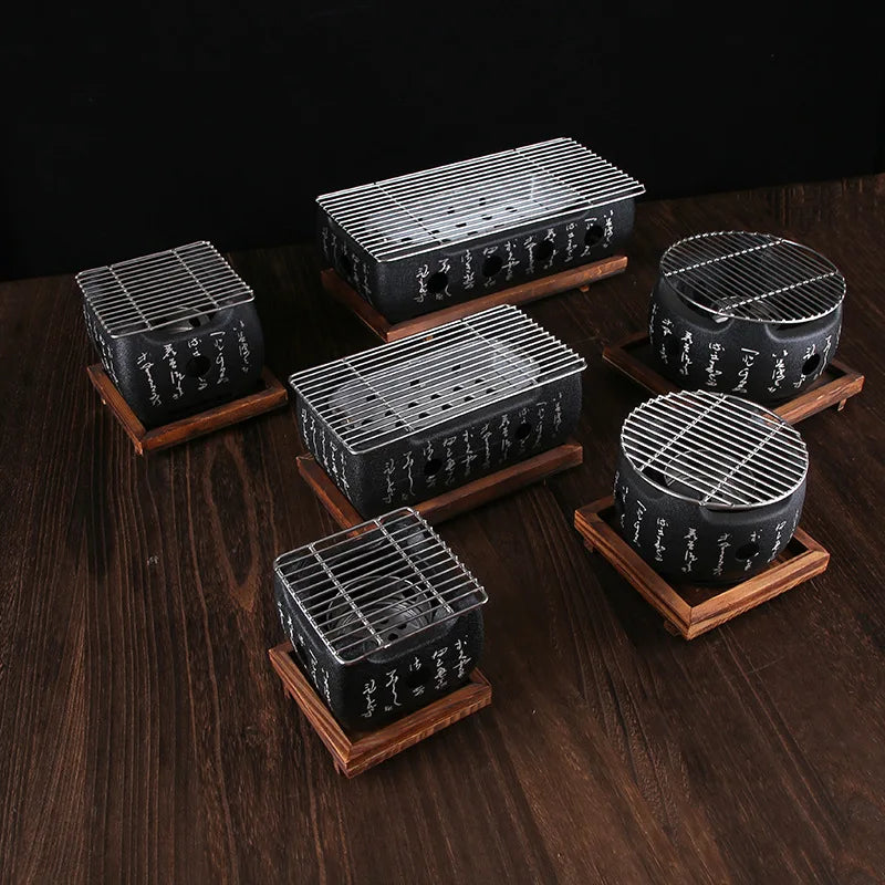 Japanese Text Mini Barbecue Grill, Carbon Grill Baking Tray, Household Barbecue Grills, Outdoor Portable Grill Camping Equipment