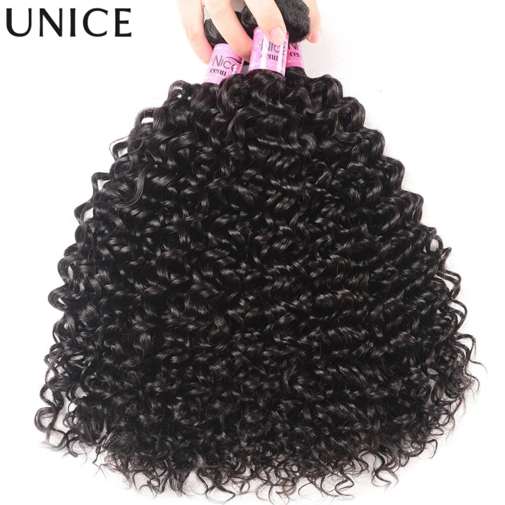 Unice Hair Curly Hair Bundles 1/3/4 PCS Natural Color 100% Human Hair Bundles 100Grams Per Bundle Sew In Quick Weaves