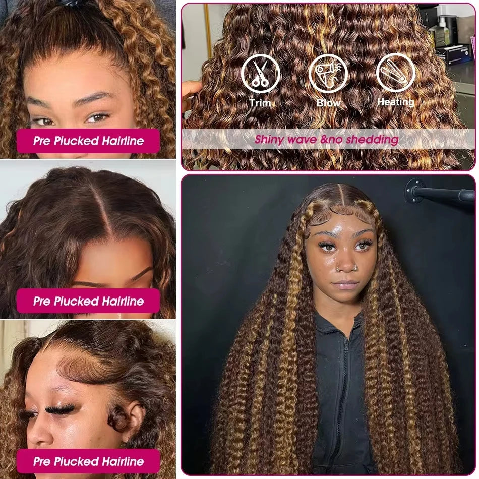 40 Inch Highlight Wig Human Hair 13X6 Hd Lace Frontal Wigs 200 Density Deep Wave Lace Front Wigs Curly Human Hair Wig For Women