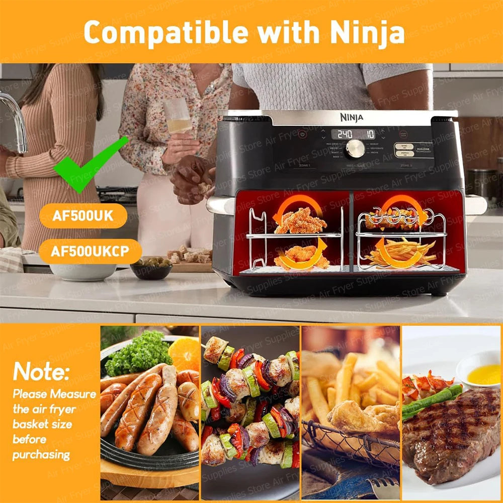 2Pcs Air Fryer Rack for Ninja Foodi Flex 10.4L AF500EU Stainless Steel Dehydrator Racks Grill for BBQ Oven Airfryer Accessories