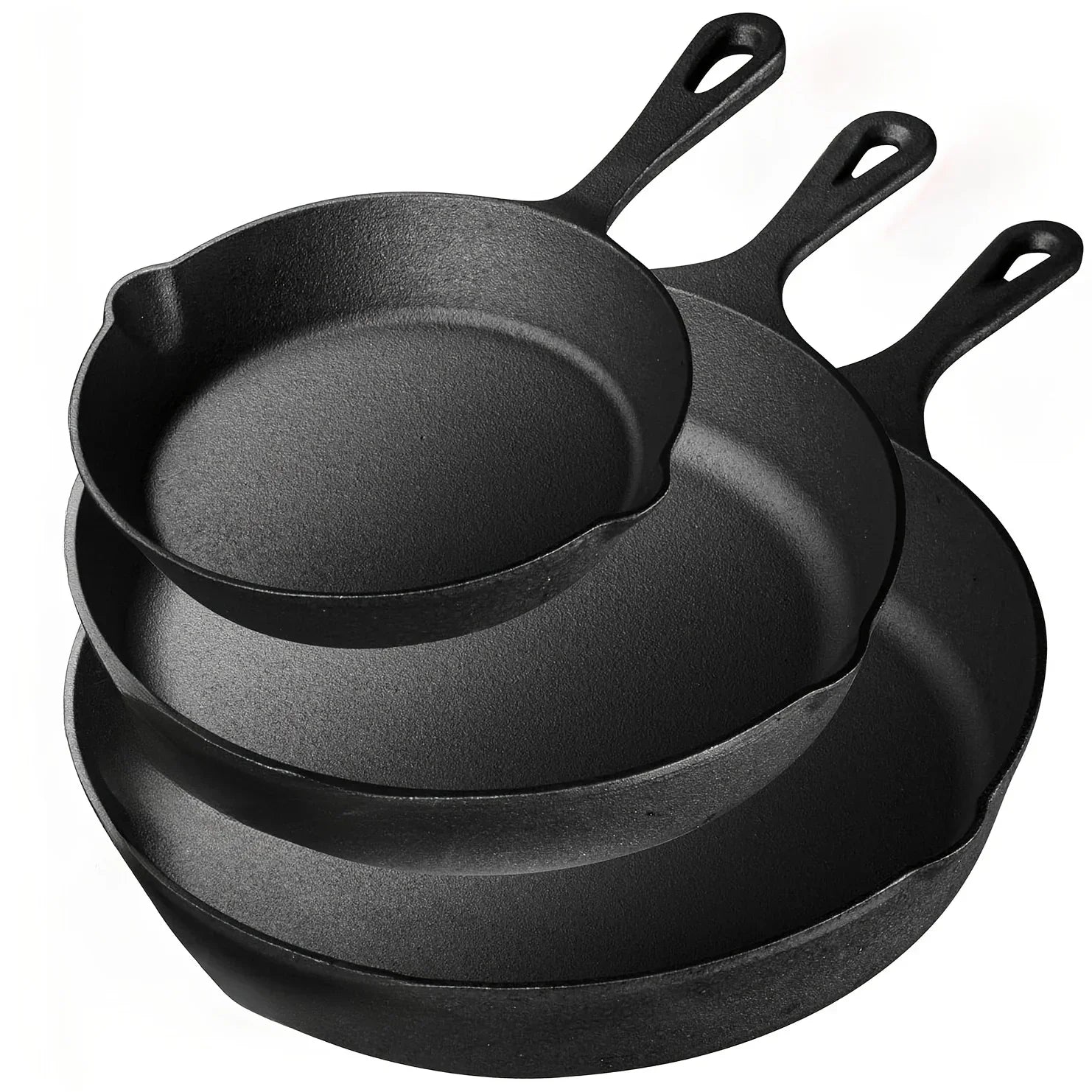 3-Piece Bare Cast Iron Skillet Set (6/8/10 Inches) | 100% Natural Seasoning, No Chemical Coatings | Clan Sand Cast.