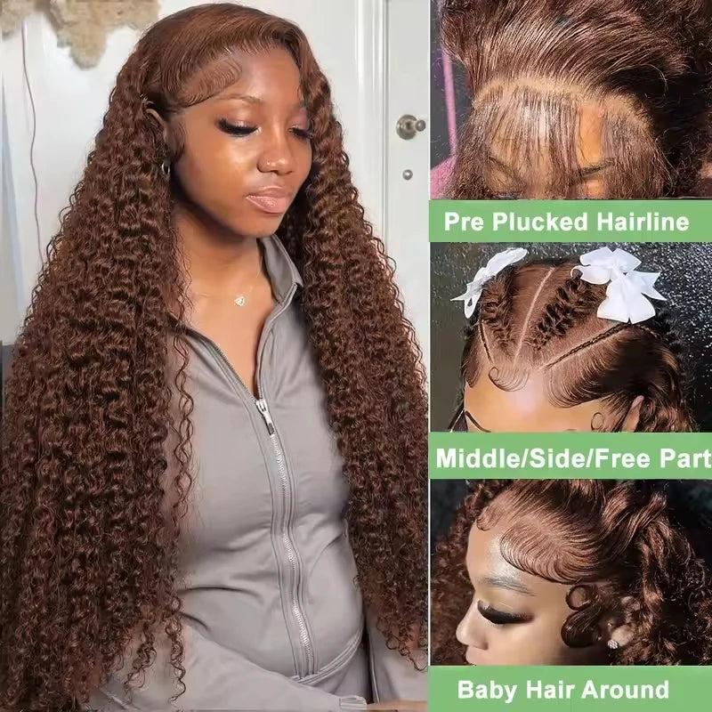 34 30 Inch Chocolate Brown Deep Wave Lace Front Wigs 100% Human Hair #4 Colored 13x4 Hd Curly Lace Frontal Wigs Pre Plucked