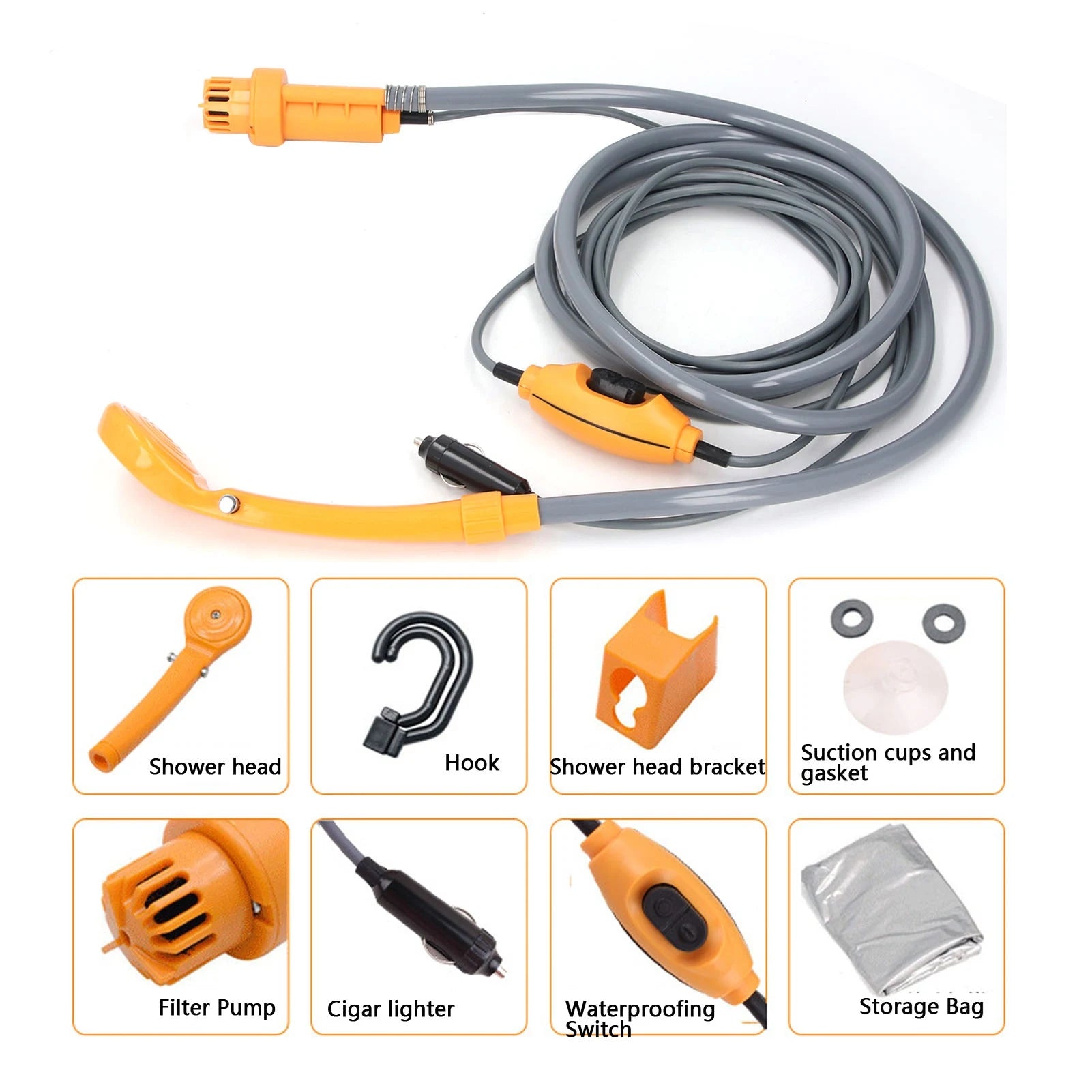 Car Plug Shower Kit 36W Portable Electric Vehicle Mounted Shower Kit for Outdoor Camping Car Washing Irrigation