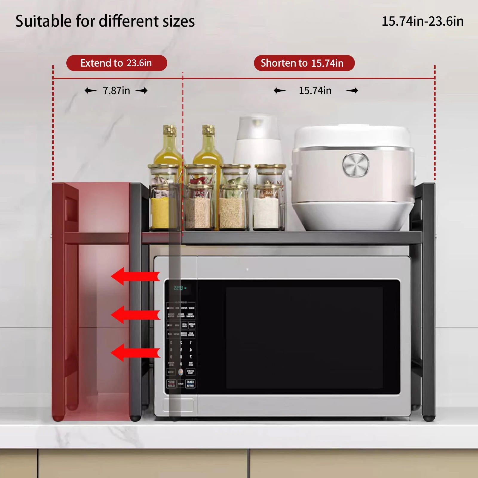 Kitchen Storage Rack Microwave Shelf Condiment Organizer Shelf Tableware Storage  Expandable 42-64cm Moisture And Rust