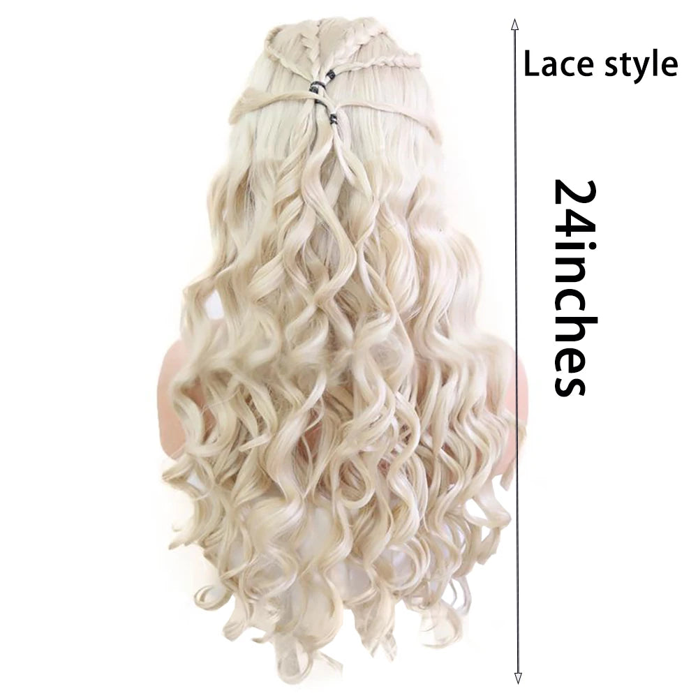 Daenerys Targaryen Cosplay Wig 13×4HD Front Lace Synthesis Hair, Song Of Ice And Fire Halloween Carnival Party Long Curly Hair
