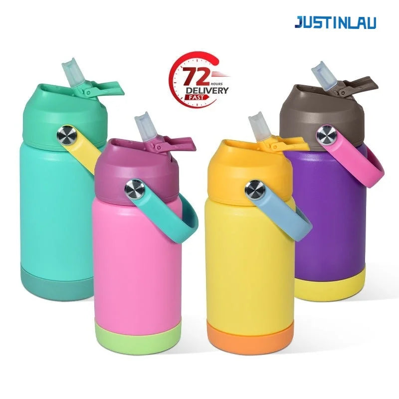 JUSTINLAU Kids Thermos Cup Vacuum Flask Sippy Cup Straw Cup with Handle Stainless Steel Car Cup Travel Thermal Water Bottles