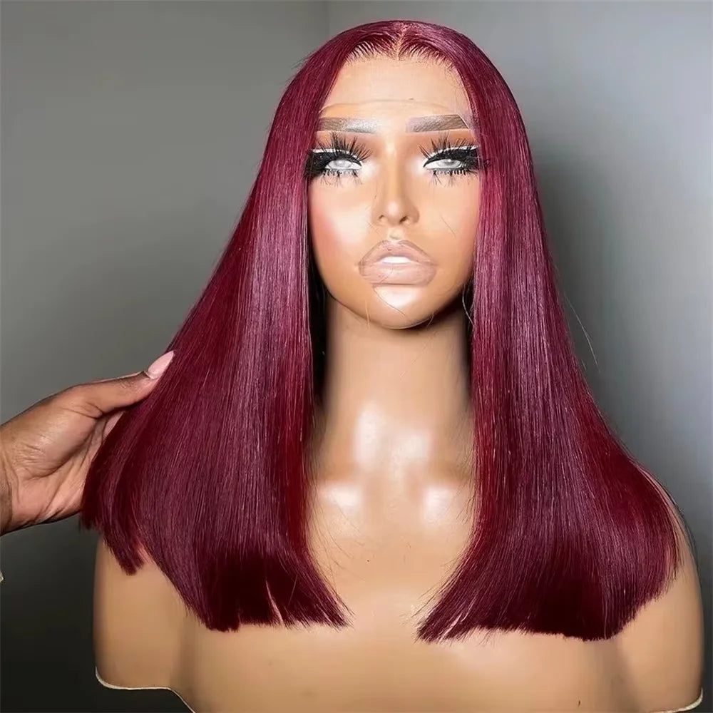 99J Burgundy Human Hair Wig Bob13x4 Straight Lace Frontal 100% Human Hair Brazilian Short Bob Wigs For Women Wine Red Lace Fron