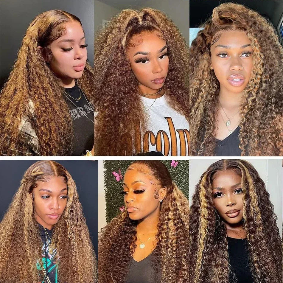 250% Density 34Inch 13x4 Honey Blonde Deep Wave Lace Front Wigs Human Hair 5x5 Put On And Go Gluless Deep Wave Lace Closure Wigs