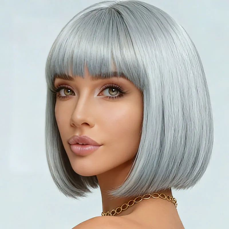 Ladies' synthetic wig silver gray 12 inch elegant style, suitable for daily parties and holidays wear