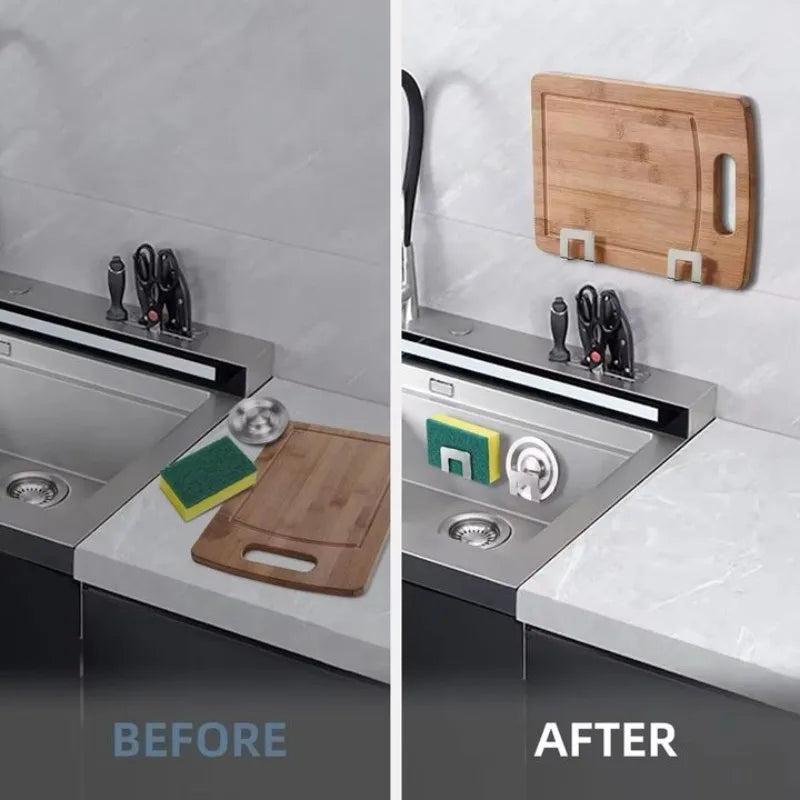 Stainless Steel Sink Tray Drainer Rack Kitchen Sink Sponge Holders Self Adhesive Hook Storage Holder Kitchen Wire Rag Organizer