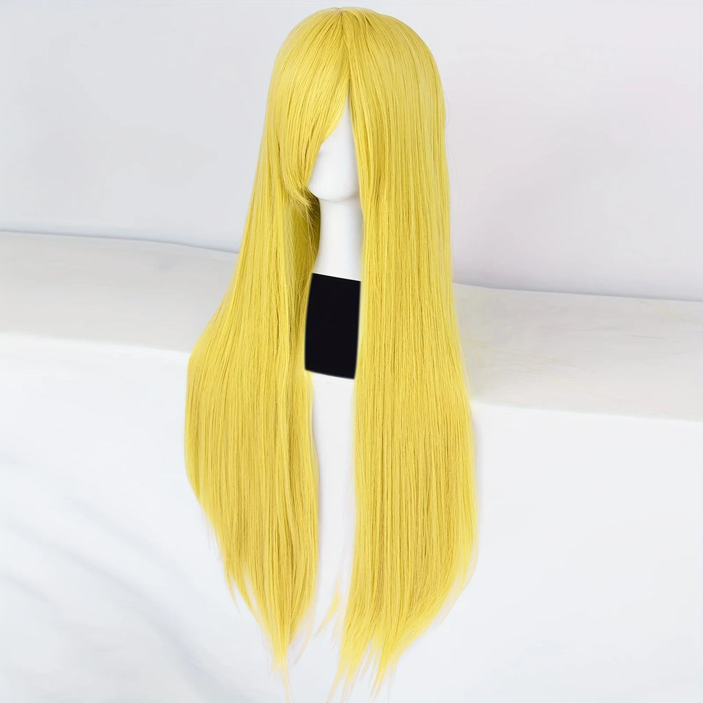 Synthetic Long straight yellow role-playing wig with bangs, suitable for women, Halloween, parties, daily outfit wig