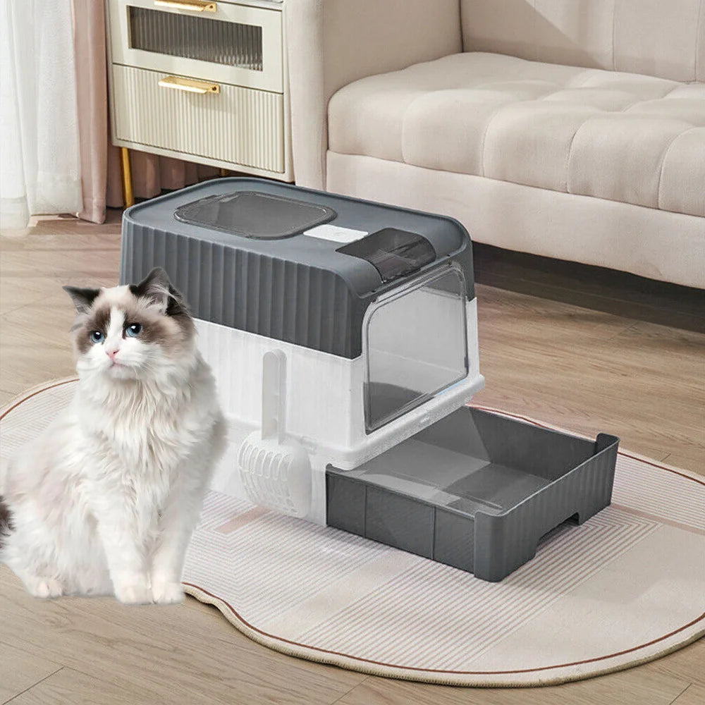 Extra Large Enclosed Drawer Type  Cat Litter Box, Removable Automatic Self-Cleaning Anti-Splashing Square Pet Toilet