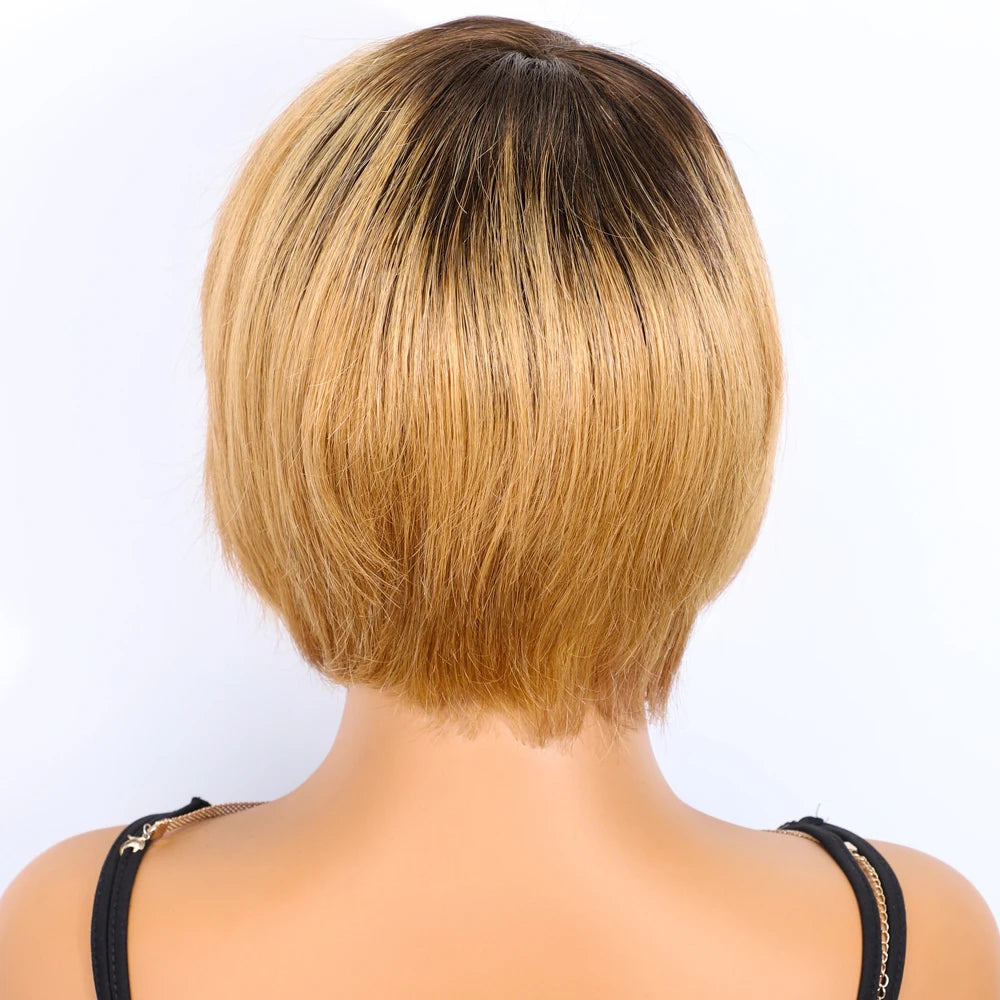 Lekker Blonde Short Pixie Cut Side Part Straight Bob 100% Human Hair Wig For Women Brazilian Remy Hair Color Full Machine Made