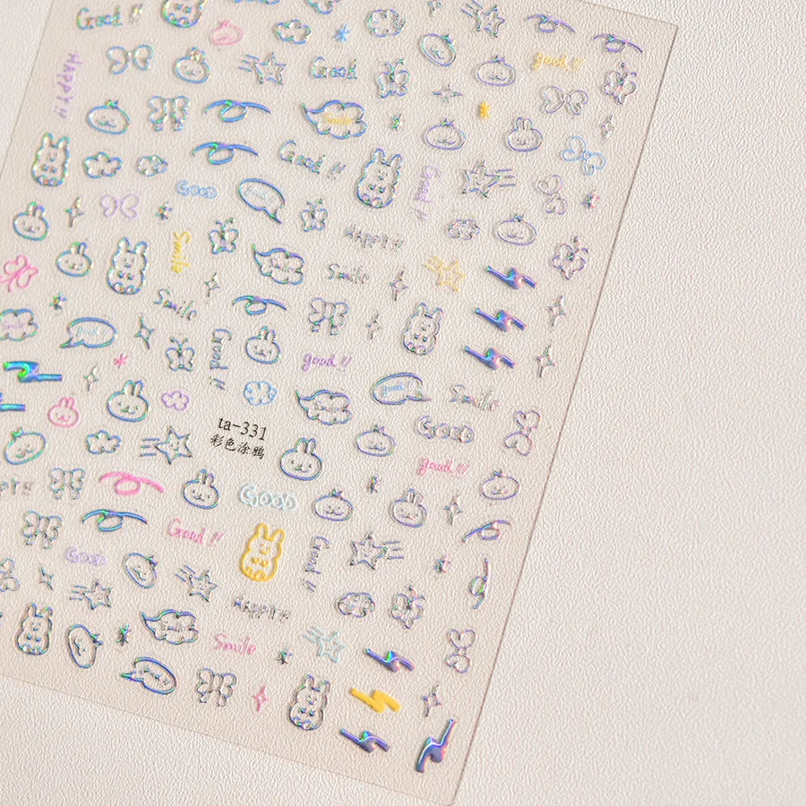 5D Glossy Gel Effect Nail Art Decoration Manicure Decals Korean Jelly Smile Nail Art Stickers Cute Winking Eyes Cool Sunglasses