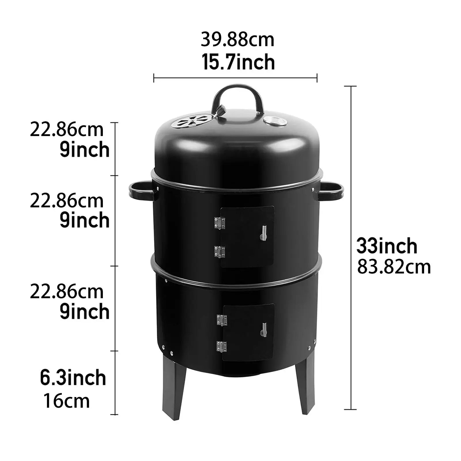 3 in 1 Vertical BBQ Grill Fire Pit Portable Multipurpose Charcoal Grill with Built-in Thermometer for Party Outdoor Camp Cooking