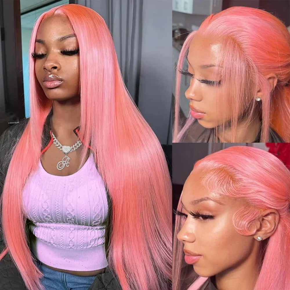 Straight Human Hair Wigs 13x6 HD Lace Front Wig for Women 13x4 Lace Frontal Wig Pre Plucked Pink Brazilian Human Hair 30 36 Inch
