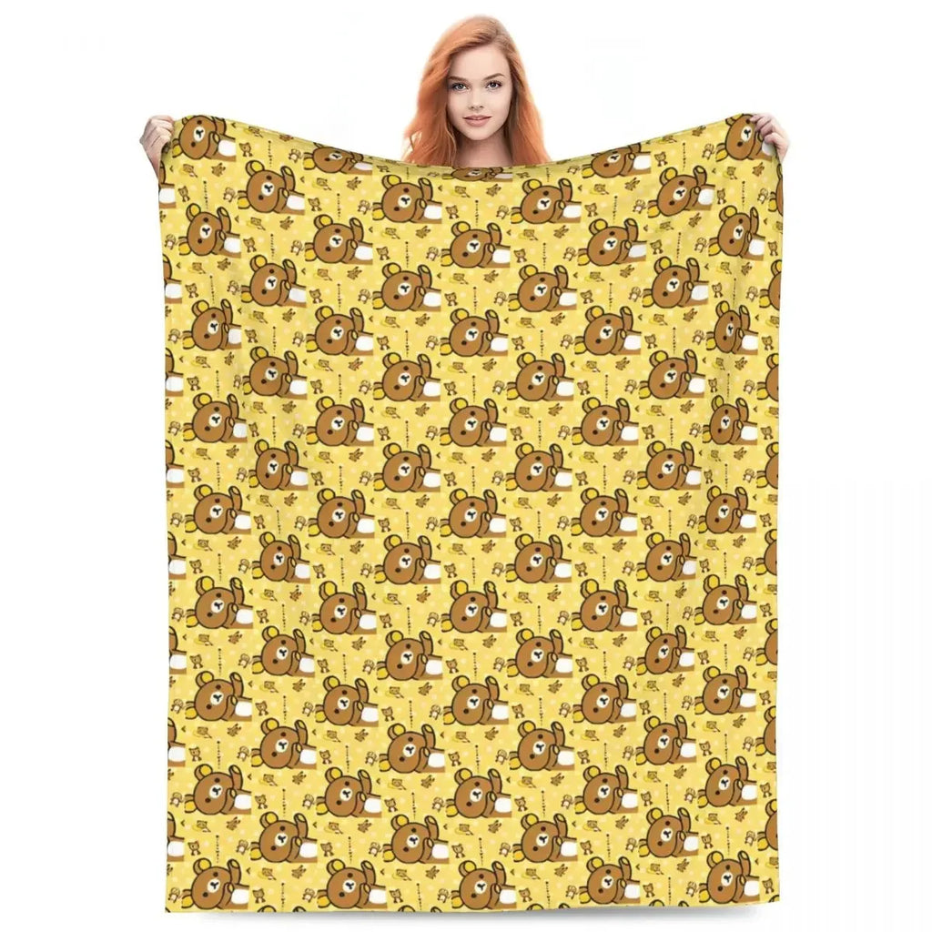 Super Warm Rilakkuma Cartoon Plush Throw Blanket for Bed Cover Home Decor and Picnic Flannel Bedspread