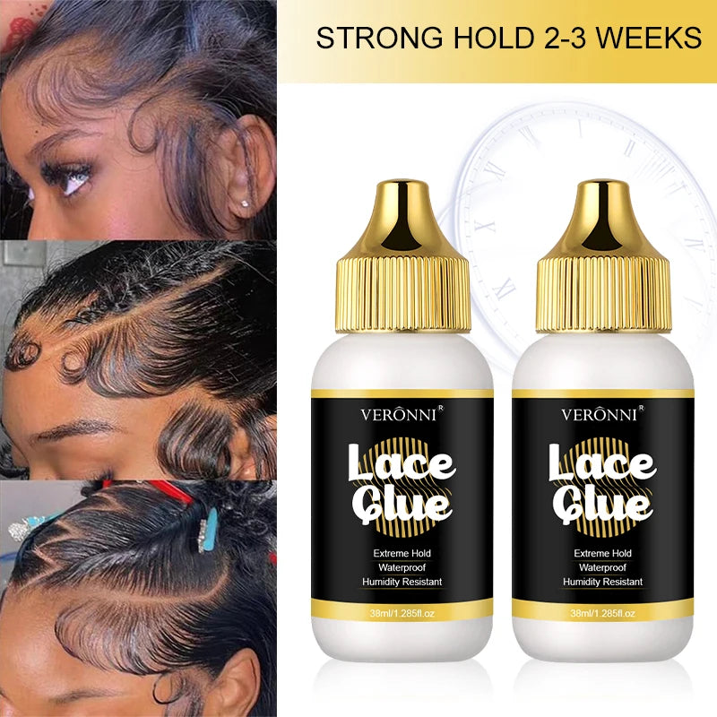 2 Packs 38ml Lace Wig Adhesive, Super Hold Waterproof Clear Glue for Lace Front Wigs & Hair Toupees, Sweat-Proof Long-Wearing
