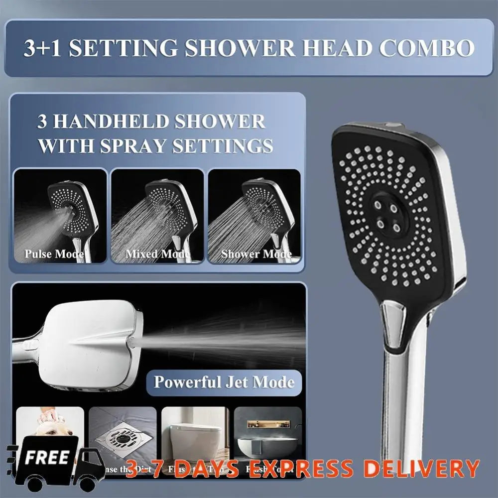 12Inch High Pressure Rainfall Shower Head/Handheld Shower Combo with Extension Arm Shower Head with Holder/Hose Angle Adjustable