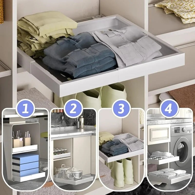 Pull Out Tray Organizer Kitchen Storage Rack Cabinet Expandable Under Sink Spice Boxes Silent Slide Drawer Style Bowl Dish Shelf
