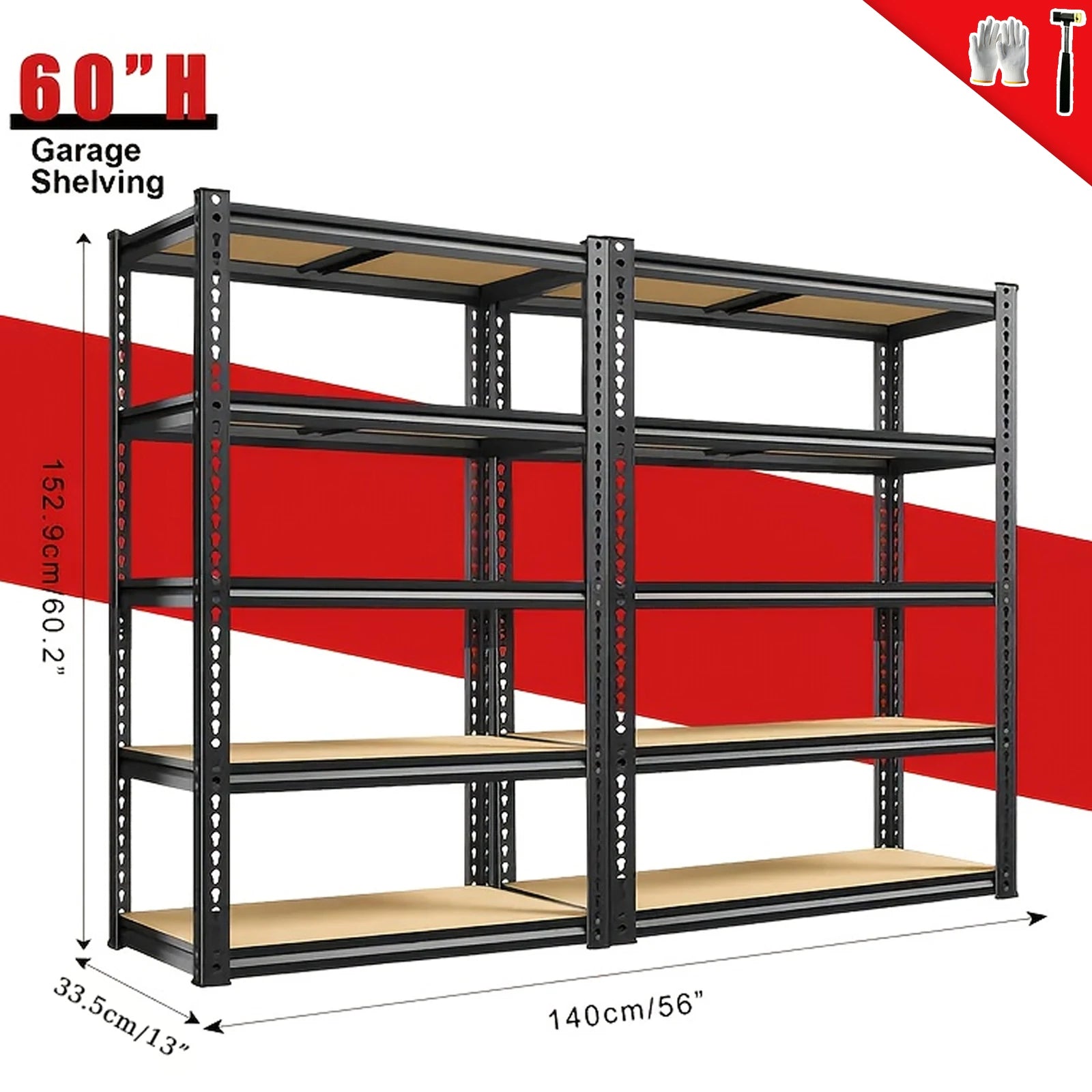 2pcs Heavy-Duty Metal Shelving Unit 5-Tier Adjustable Freestanding Garage Storage Rack, Pantry, Utility, Utility