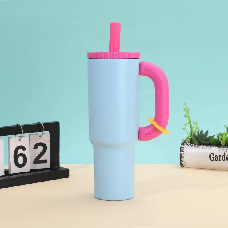 Stainless steel car thermos cup Dopamine color matching giant thermos cup with handle Stainless steel car thermos cup with