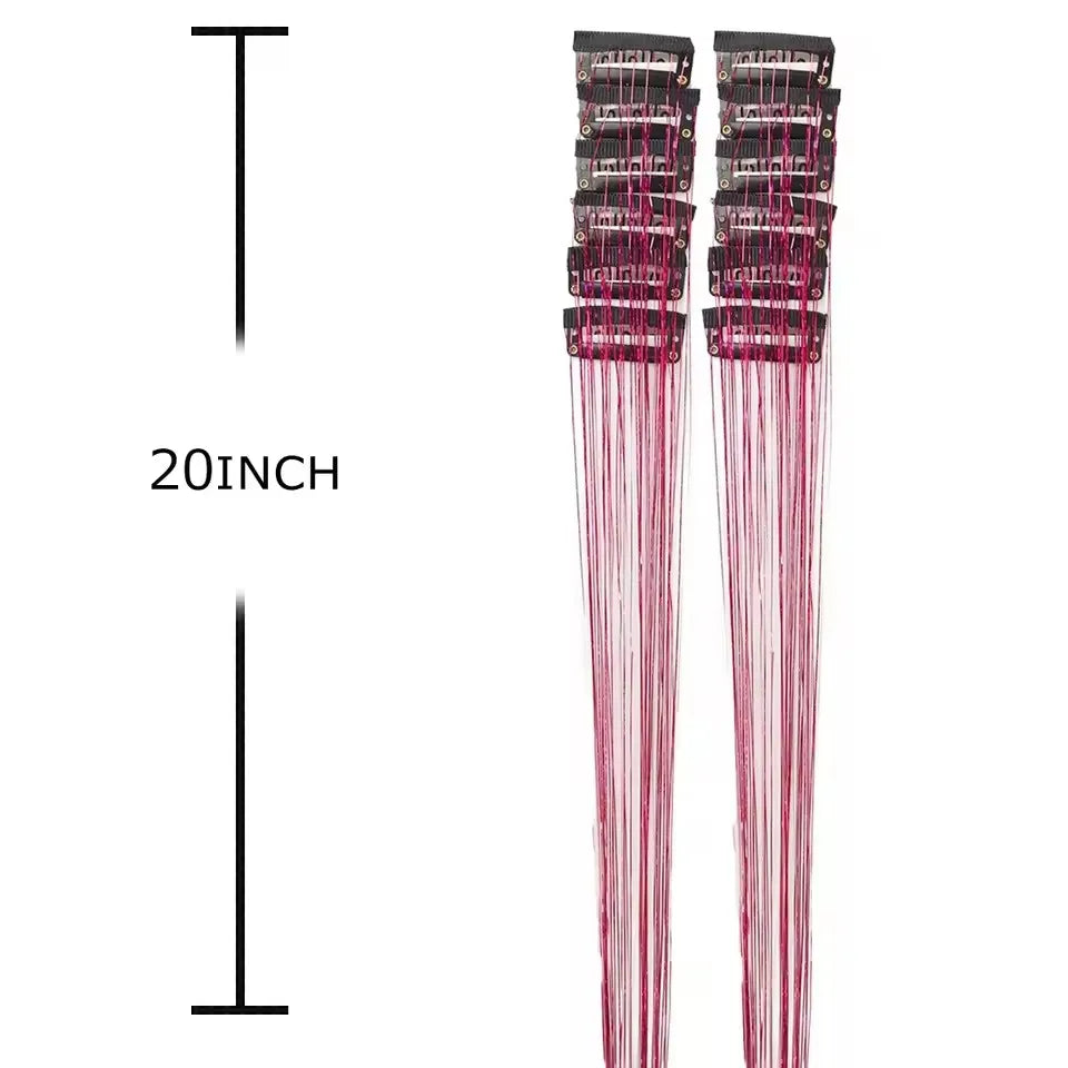 12Pcs Synthetic Hair Tinsel 20Inch Clip in Glitter  Tinsel Hair Clip in Hair Tinsel Kit Heat Resistant Shiny Sparkle Fairy Hair