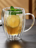 [homeeee] Ribbed Double-Wall Glass Coffee Mug - Heat Resistant