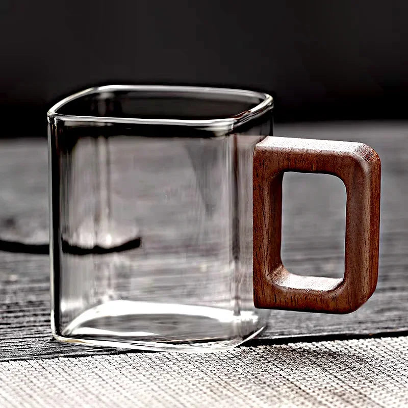 [homeeee] Mini Espresso Glass Mug with Walnut Wooden Handle - 90ml