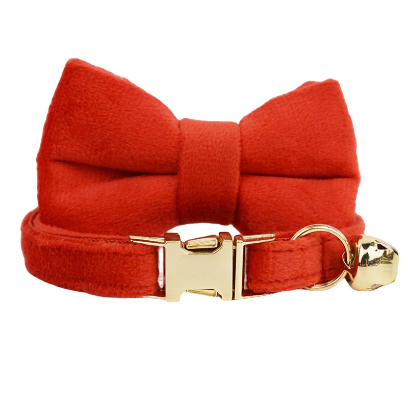 Personalized Collar for Cat Kitten Collar Velvet  Puppy Small Dogs Collars Customized Engraving Name Cat Necklace with Bell Bow