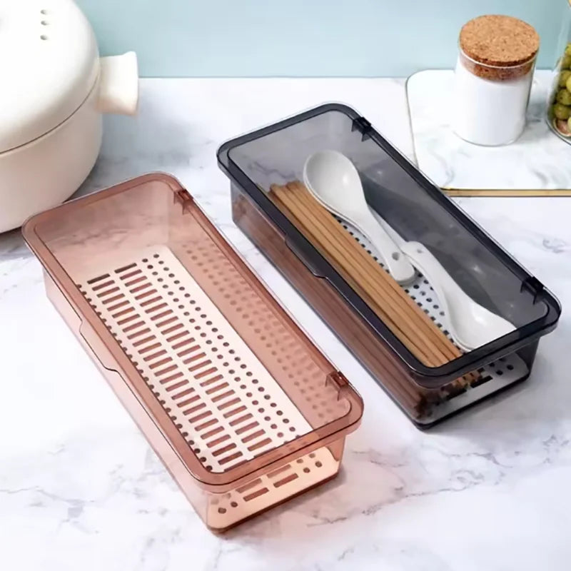 Dust-proof Plastic Storage Box Transparent With Lid Drainage Chopstick Cage Drawer Organizers Jewelry Makeup Organizer Storage