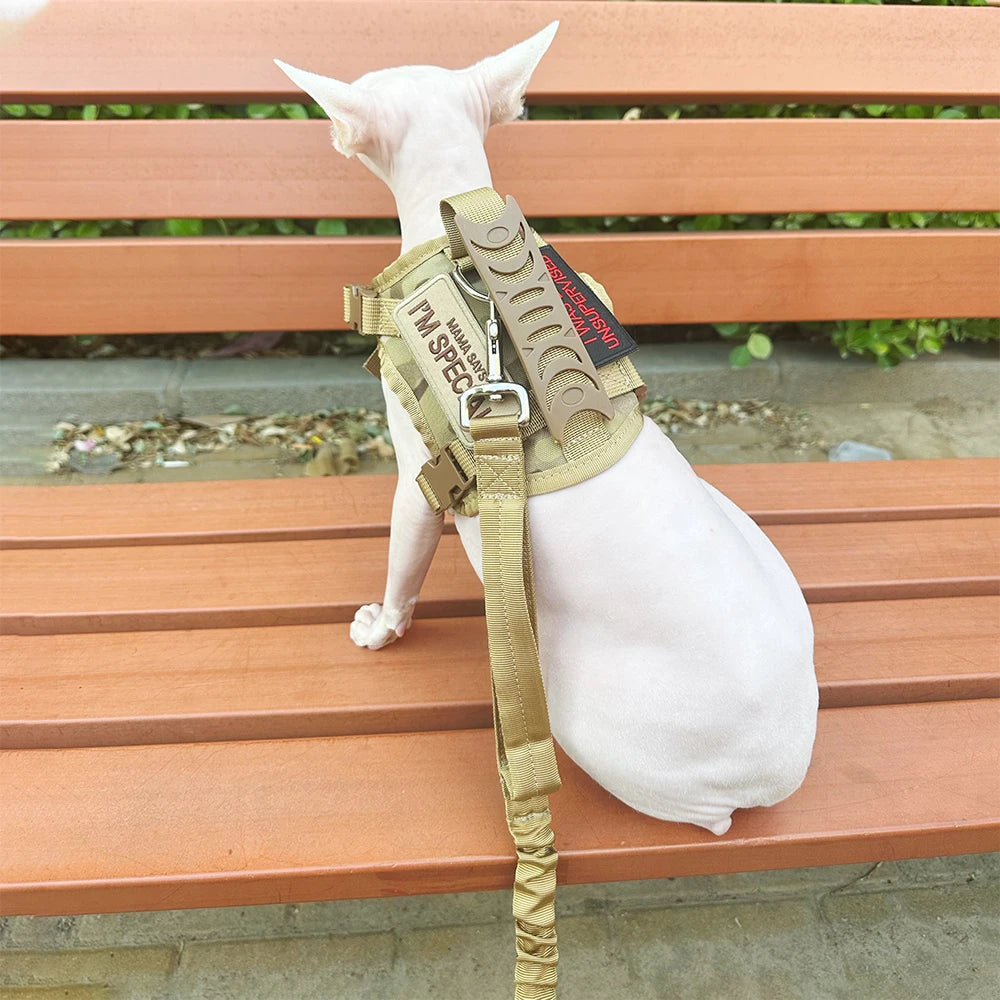 Tactical cat Leash Adjustable Quick Release Elastic Leads Rope With 2 Control Handle Military Heavy Duty Dog Leashes For Dogs