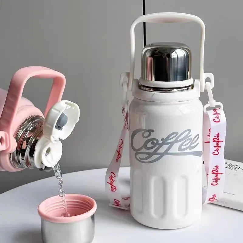 Portable Sports Mug for Men and Women, Insulated Coffee Cola Cup, 316 Stainless Steel Kettle, Keep Cold, Kawaii, Pretty Outdoor