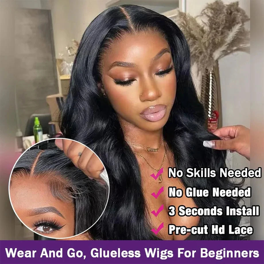 40 Inch Body Wave Lace Front Wigs Human Hair250 Density Lace Wigs Natural Black Pre Plucked 13x6 HD Lace Frontal Wig Human Hair