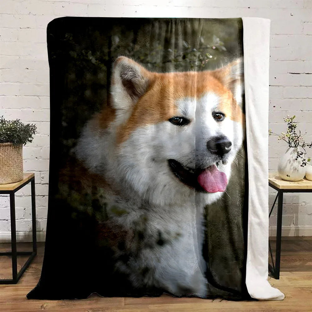 Cozy Akita Dog Print Flannel Throw Blanket - Soft, Reversible, All-Season Comfort for Couch, Bed, Office, and Travel - Perfect G