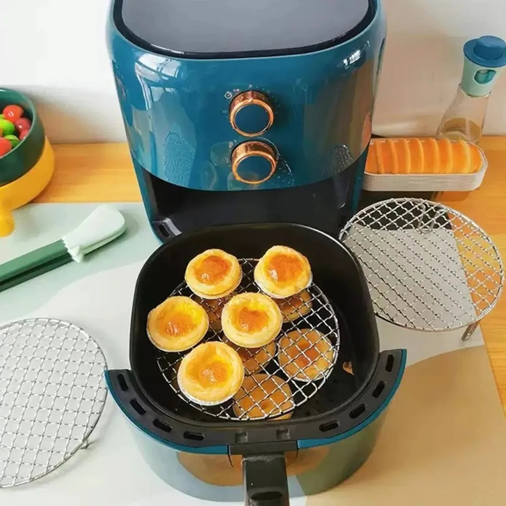 Round Air Fryer Rack Stackable Stainless Steel Grid Grill BBQ Net with Foot Cooling Rack Steam Baking Rack For Home Kitchen