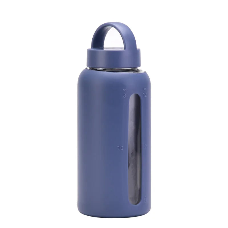 600ml,800ML Single-layer Glass Water Bottle With Silicone Sleeve,Anti-hot Heat Insulation,Scale,Large Capacity,Handy Cup,Mug