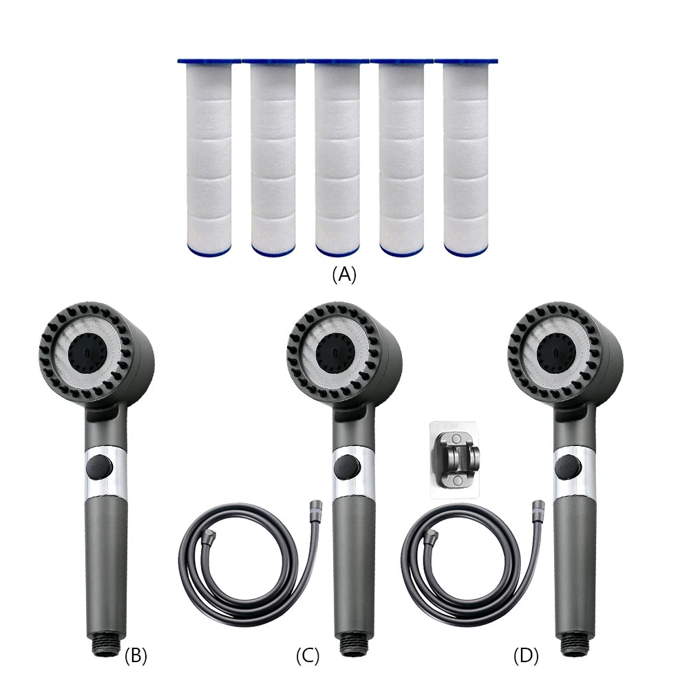 Bathroom Showerhead Powerful Pressurization Large Flow Shower Head Adjustable 4 Modes Replacement Parts Bathroom Accessories