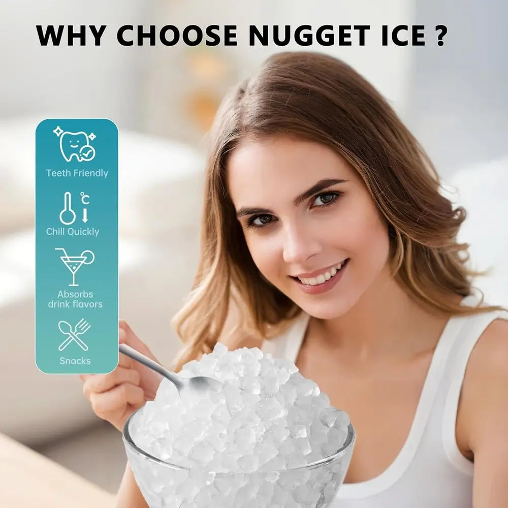 Nugget Ice Maker Countertop with Handle, Ready in 6 Mins, 34lbs Per Day, Removable Top Cover, Auto-Cleaning, Portable Sonic Ice
