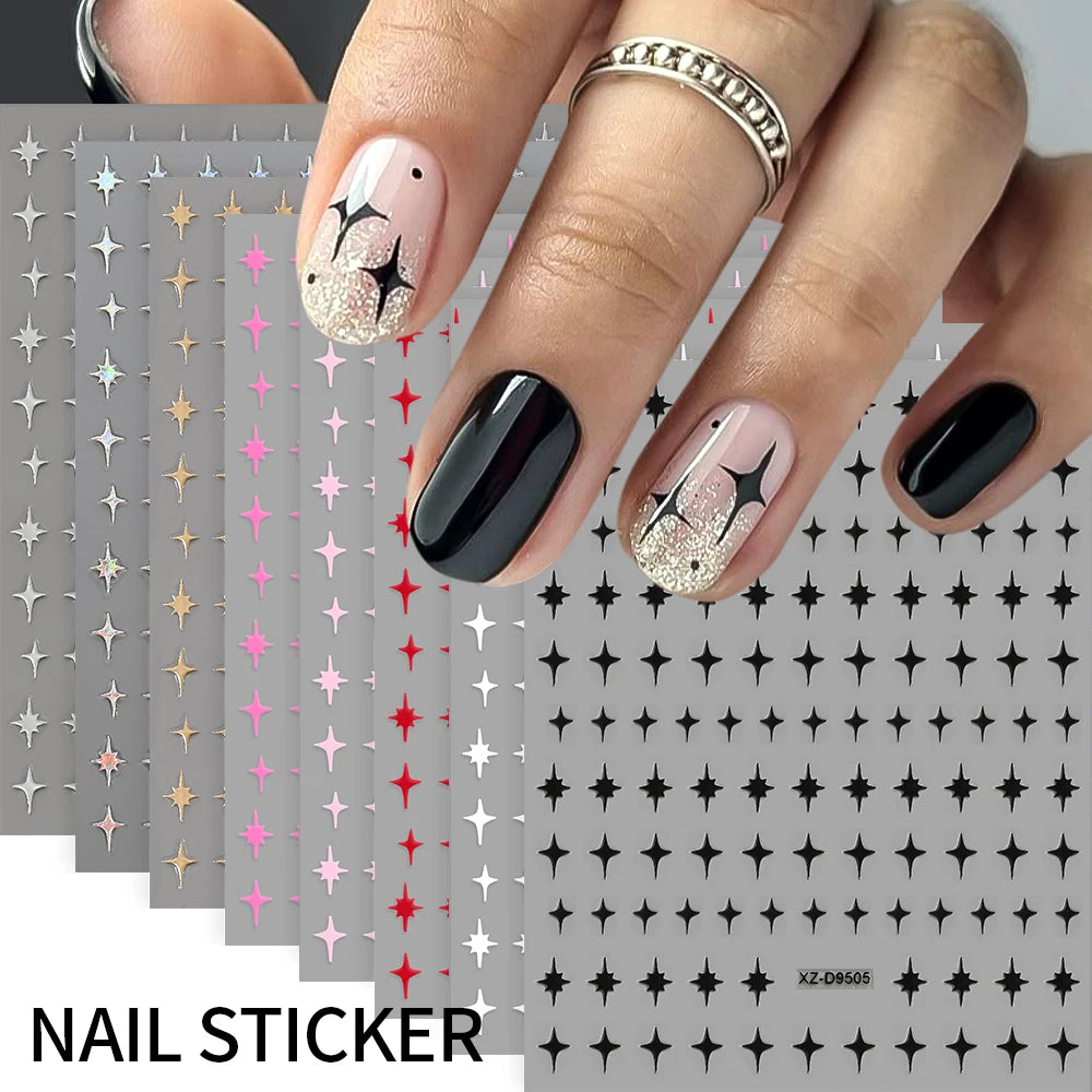 8pcs Y2K Mini Glitter Star Nail Sticker 3Sizes Starlight Black White Xing Xing Self Adhesive Slider Shiny Manicure Decal Decorat