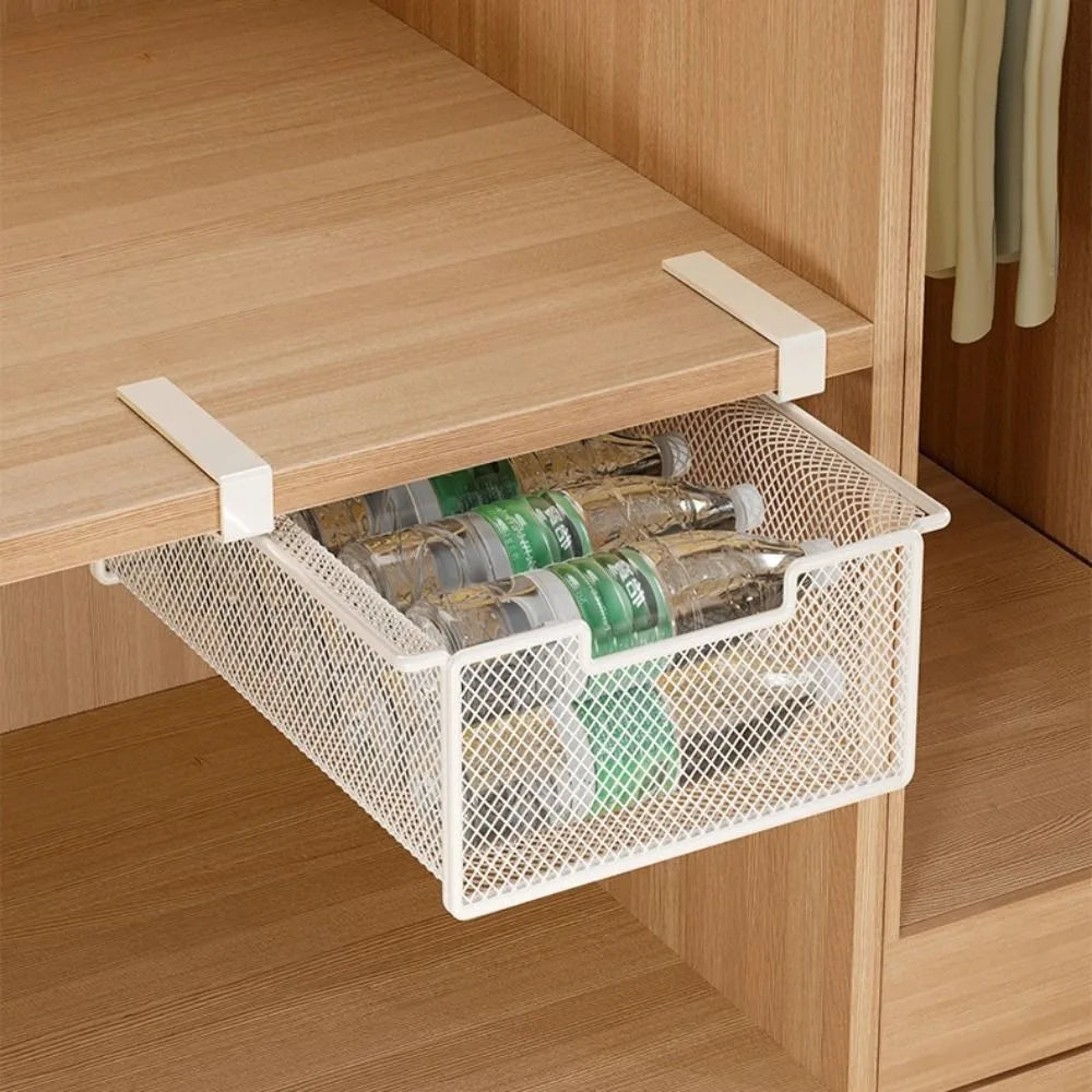 Large Capacity Underwear Storage Basket Pure Color Under Shelf Wardrobe Organizer Under Cabinet Basket Design Hanging Organizer