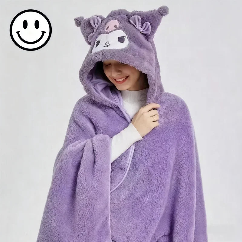 Cartoon My Melody Kuromi Cinnamoroll Cute Office Student Nap Blanket Blanket Hooded Poncho Blanket Air Conditioning Blanket Gift