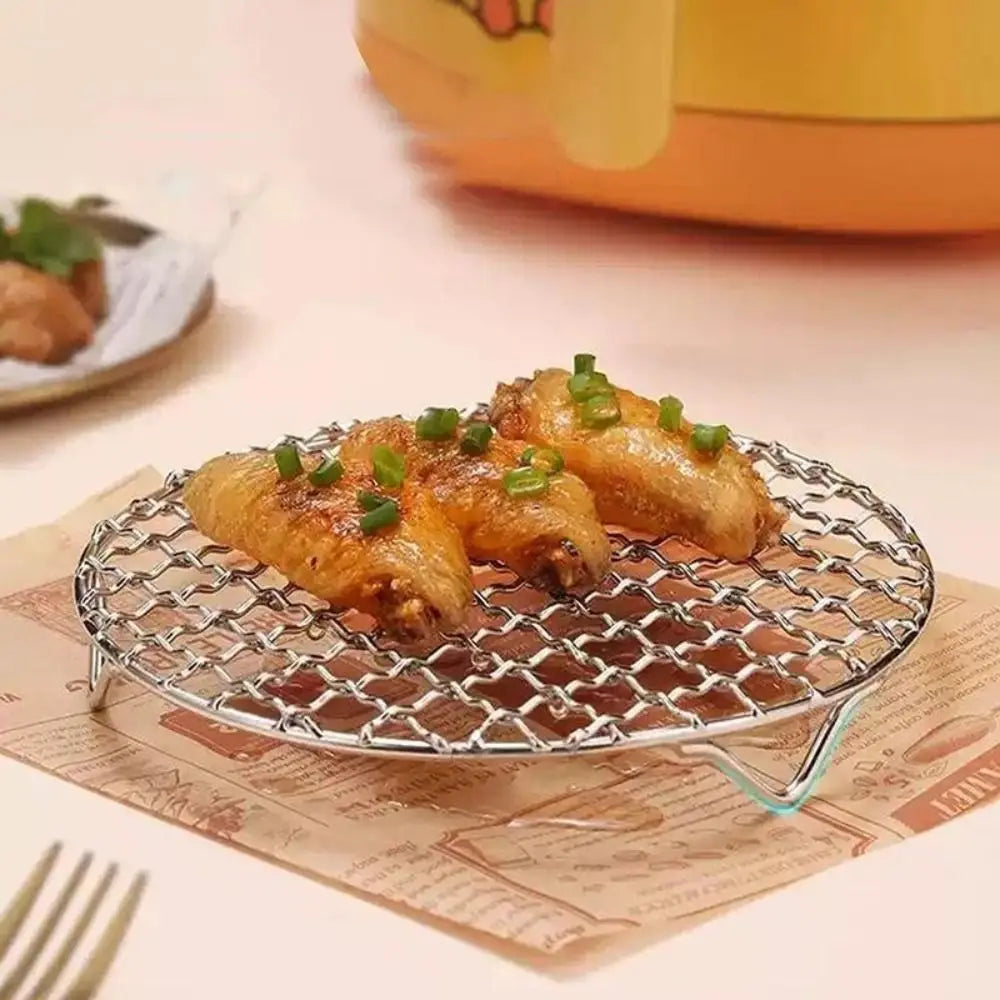 Round Air Fryer Rack Stackable Stainless Steel Grid Grill BBQ Net with Foot Cooling Rack Steam Baking Rack For Home Kitchen