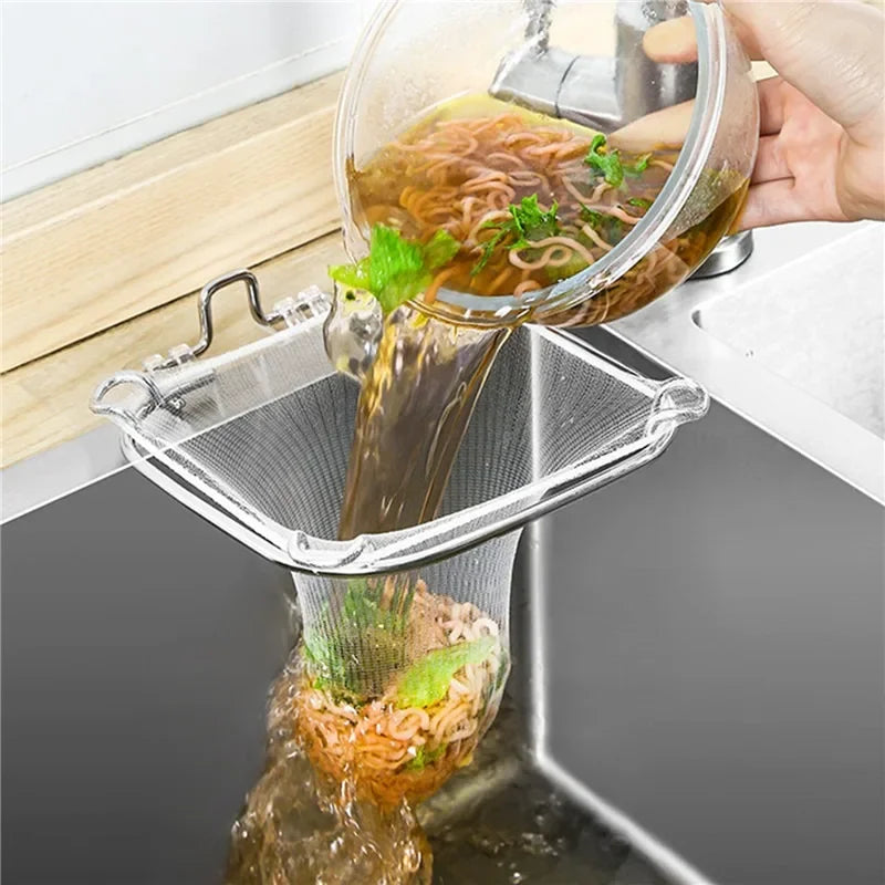 Hanging Net Filter Bag Multi-Purpose Triangle Drainage Rack Drain Basket Kitchen Sink Filter Leftovers Soup Food Drainer