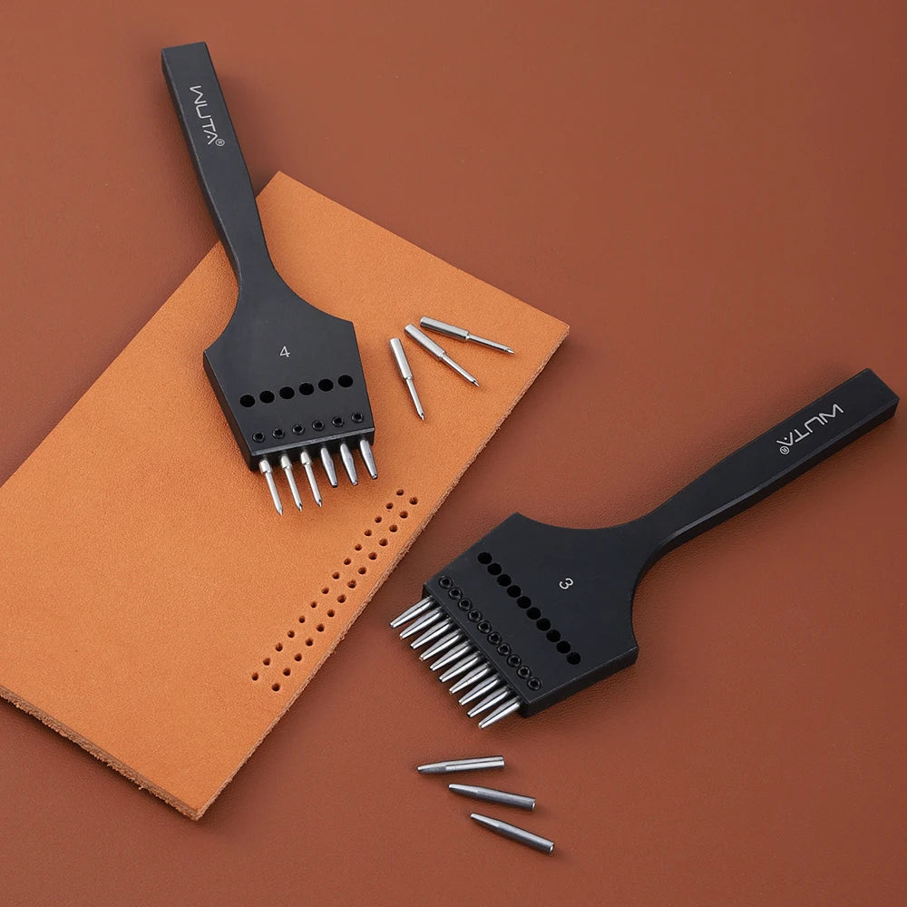 WUTA 2nd Generation Sharp Head Replaceable Pricking Iron Removable Round Hole Punch Leather Craft Chisel DIY Leather Tools