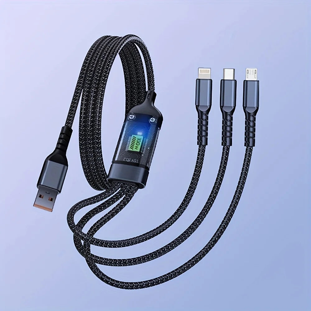 100W 3 In 1 MFi Transparent Pilot Lamp Super Fast Charging Cable 6A Universal with Type C Usb Micro for Samsung Huawei  Iphone