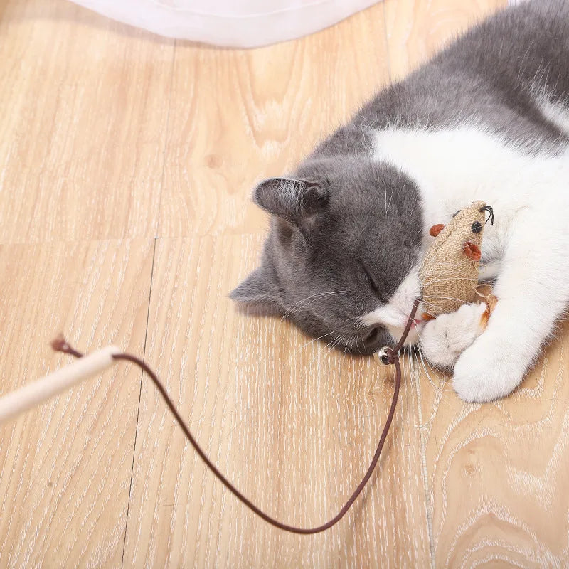 7 Piece Set Cat Toys Combination Set Funny Stick Sisal Feather Bell Plush Mouse Cat Pet Toy Supplies Kitten Toys for Indoor