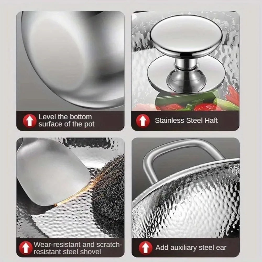 Stainless Steel Frying Pan Nonstick Cooking Skillet Household Flat Bottomed Uncoated Wok Easy to Clean for Home Kitchen Cookware