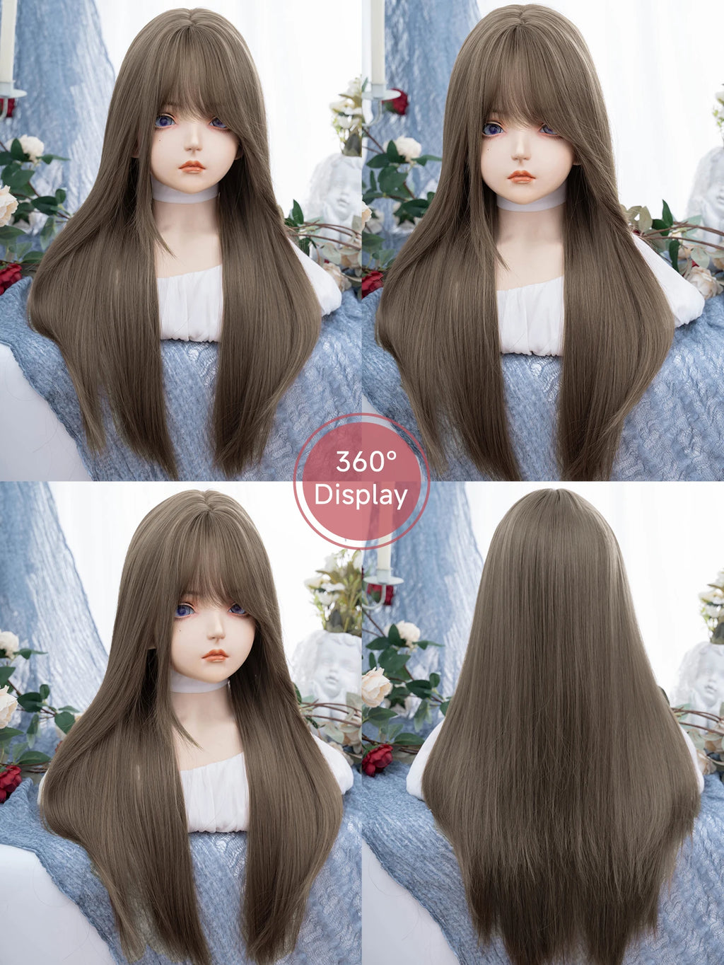 28Inch Wild Style Honey Ash Brown Synthetic Wigs With Bangs Long Straight Hair Mechanism Wig For Women Daily Use Heat Resistant