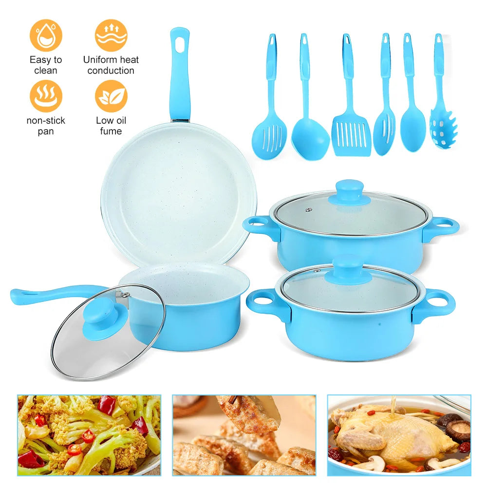 12-Piece Non-Stick Cookware Set Milk Pot Maifan Stone Frying Pan with Lid Pan Kitchen Cooking Set for frying, boiling, sauteing